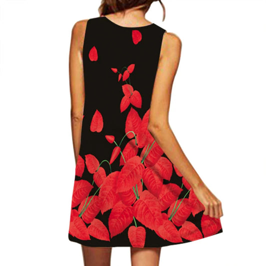 2024 European And American Cross Border Women'S New Dress V-Neck Sleeveless Sexy Printed Large Hem Foreign Trade Dress