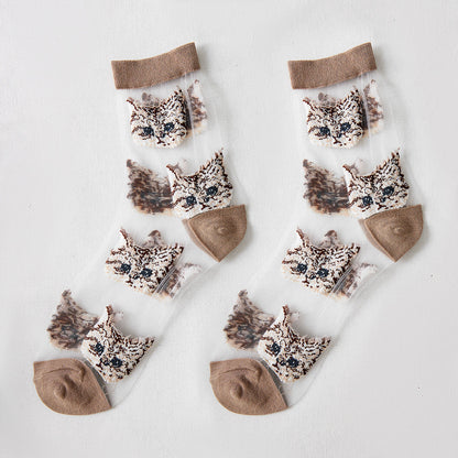 Rufia – Sheer Cat Pattern Ankle Socks | Lightweight &amp; Breathable