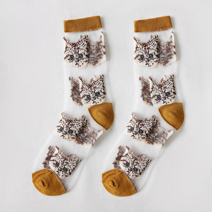 Rufia – Sheer Cat Pattern Ankle Socks | Lightweight &amp; Breathable