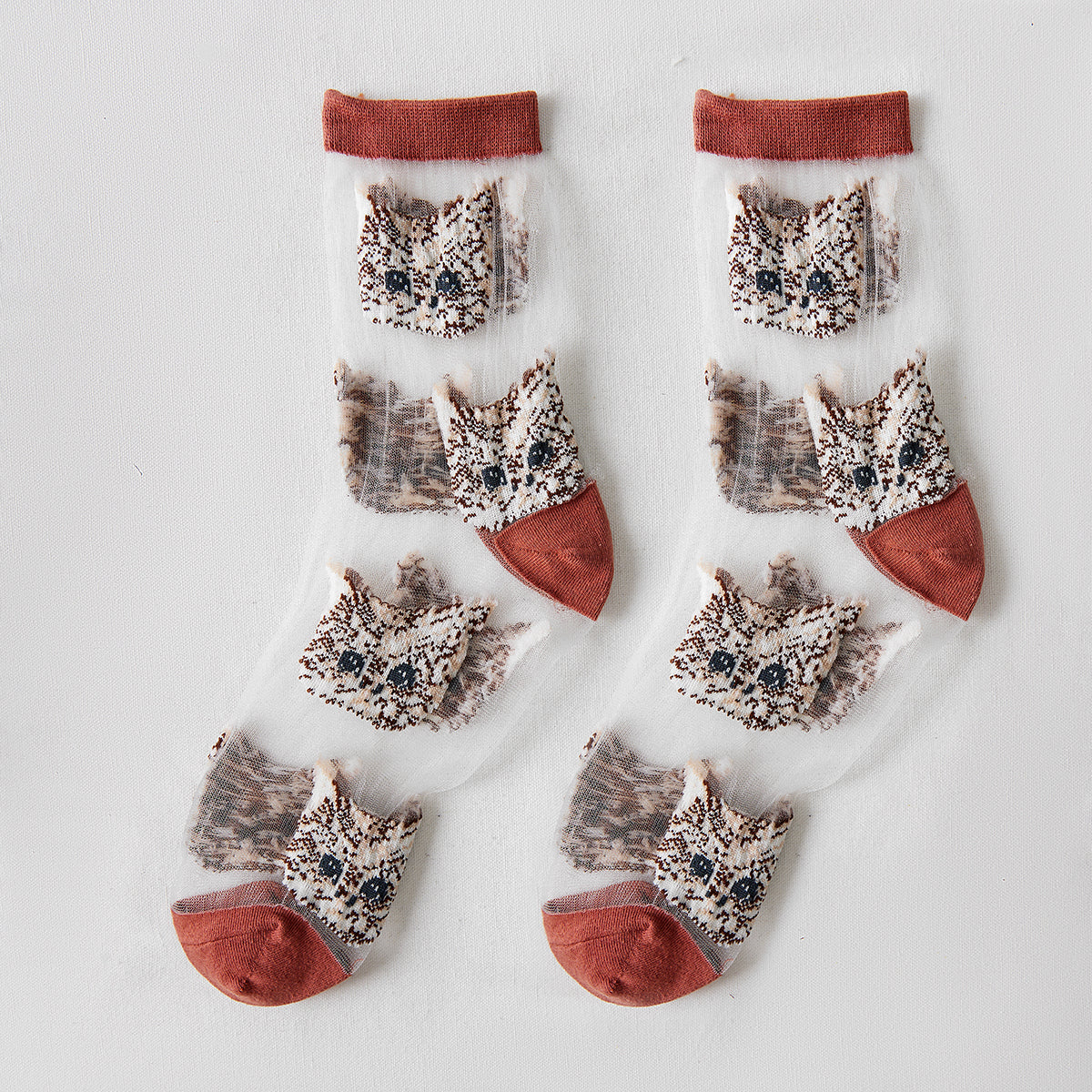 Rufia – Sheer Cat Pattern Ankle Socks | Lightweight &amp; Breathable