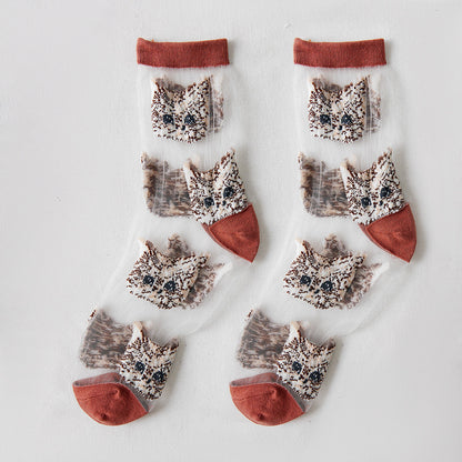 Rufia – Sheer Cat Pattern Ankle Socks | Lightweight &amp; Breathable