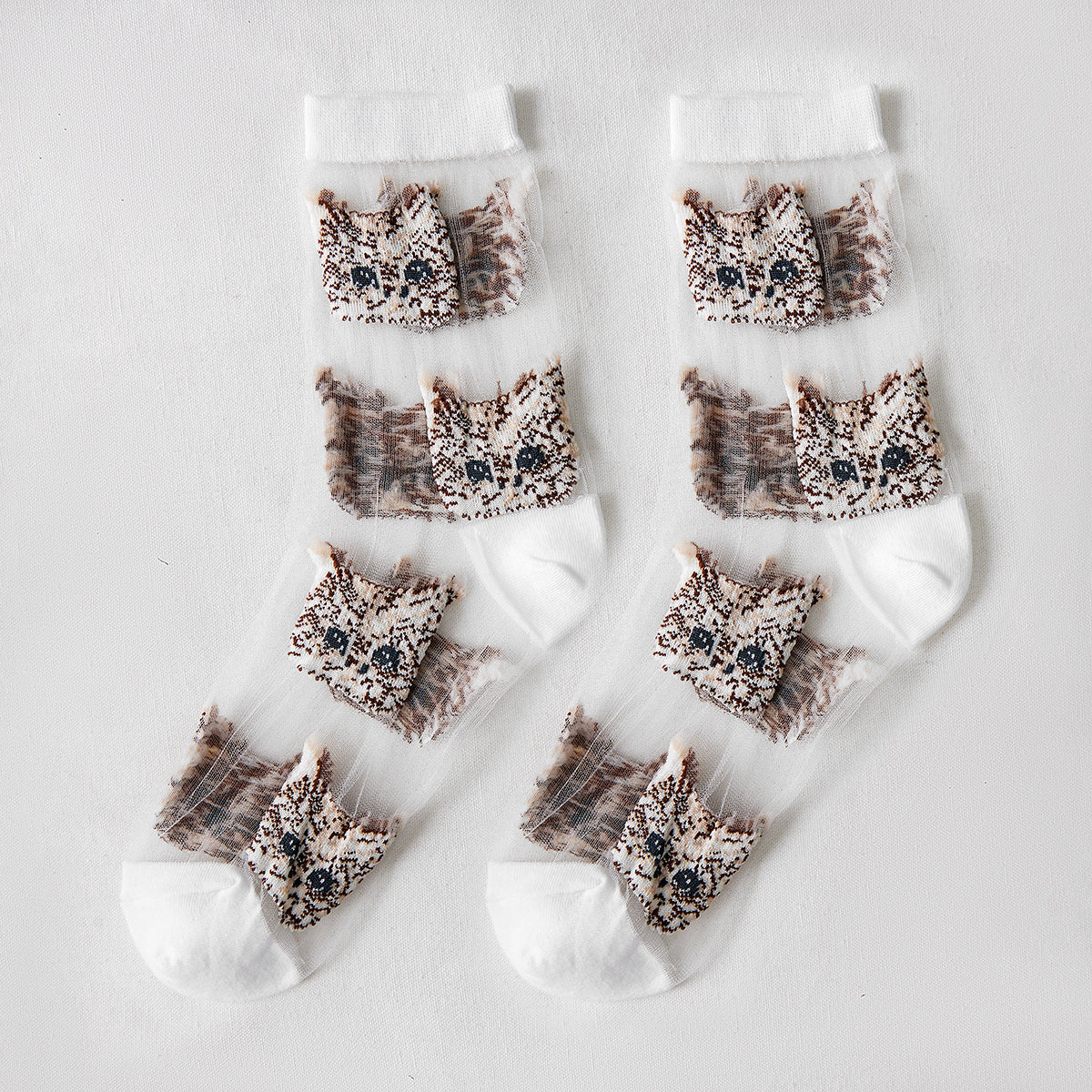 Rufia – Sheer Cat Pattern Ankle Socks | Lightweight &amp; Breathable