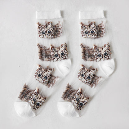 Rufia – Sheer Cat Pattern Ankle Socks | Lightweight &amp; Breathable