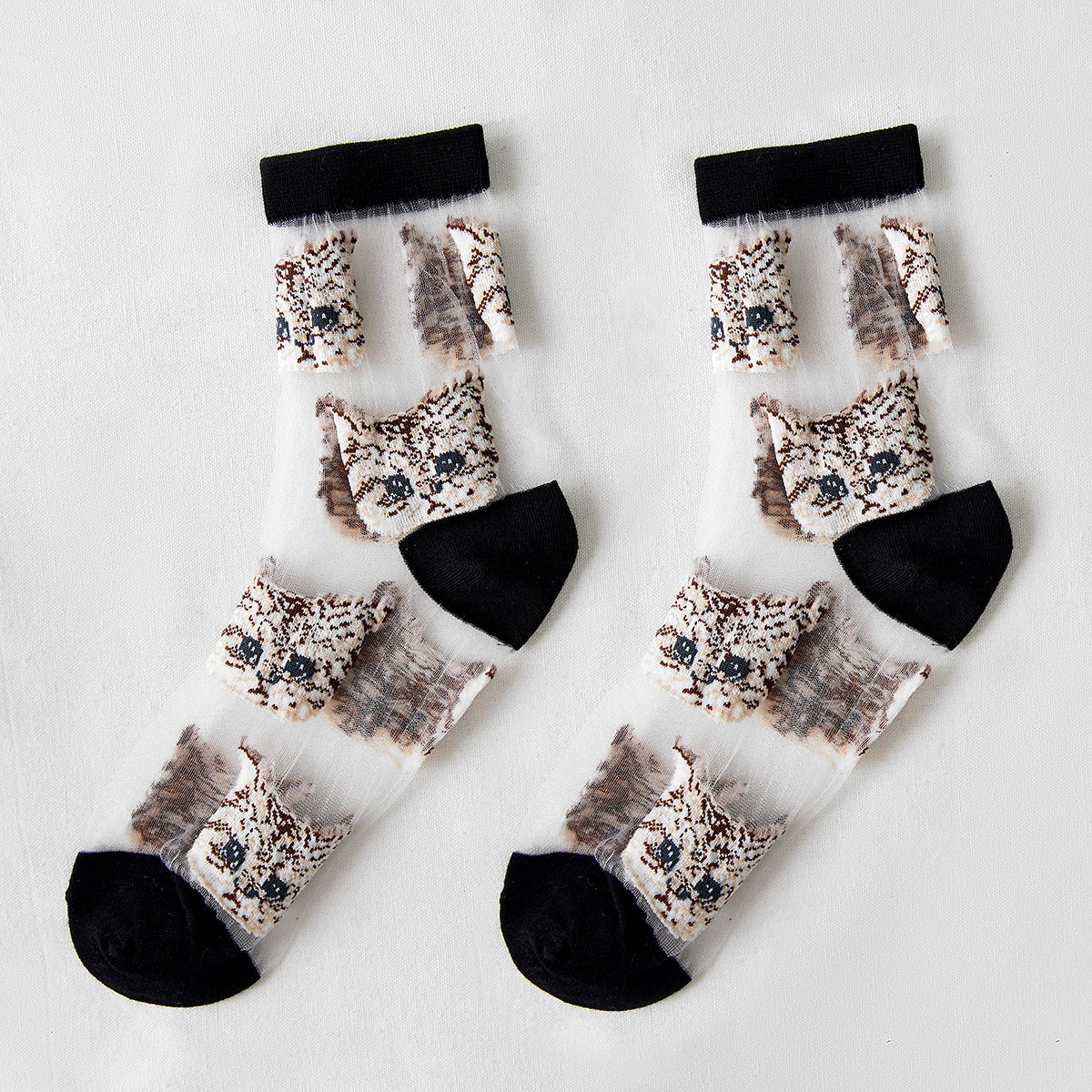 Rufia – Sheer Cat Pattern Ankle Socks | Lightweight &amp; Breathable