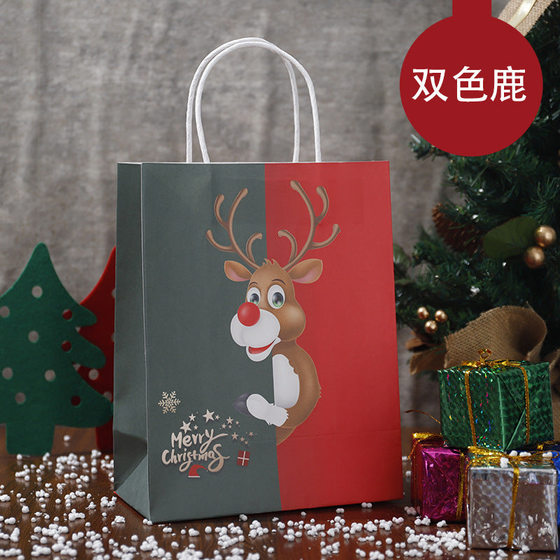 Christmas Kraft Paper Gift Handbag With Festive Designs