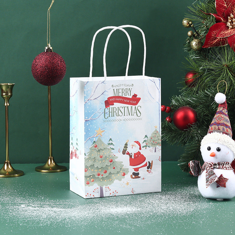 Christmas Kraft Paper Gift Handbag With Festive Designs