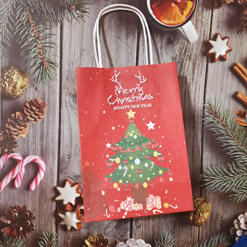 Christmas Kraft Paper Gift Handbag With Festive Designs