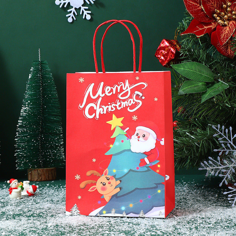 Christmas Kraft Paper Gift Handbag With Festive Designs
