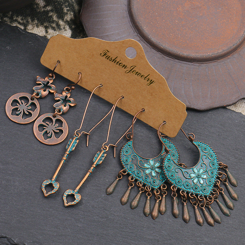 Trendy Water Drop Tassel Earrings Alloy Jewelry Set