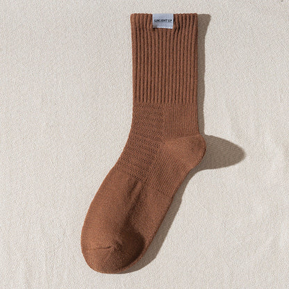 Solid Color Ribbed Breathable Socks