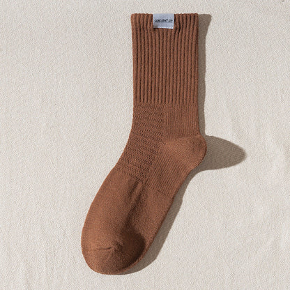 Solid Color Ribbed Breathable Socks