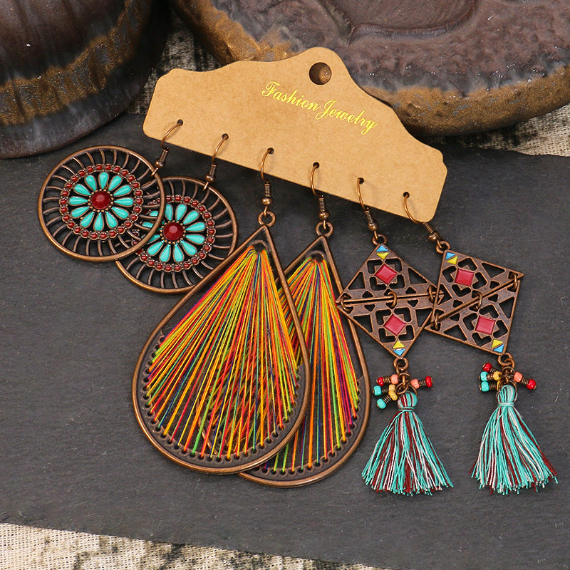 Trendy Water Drop Tassel Earrings Alloy Jewelry Set