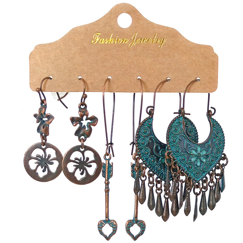 Trendy Water Drop Tassel Earrings Alloy Jewelry Set