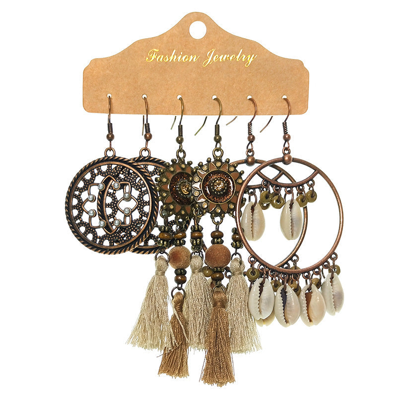 Trendy Water Drop Tassel Earrings Alloy Jewelry Set