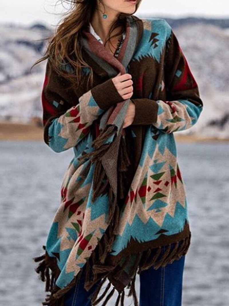 Autumn/Winter Print Fringed Fashion Casual Cardigan Jacket