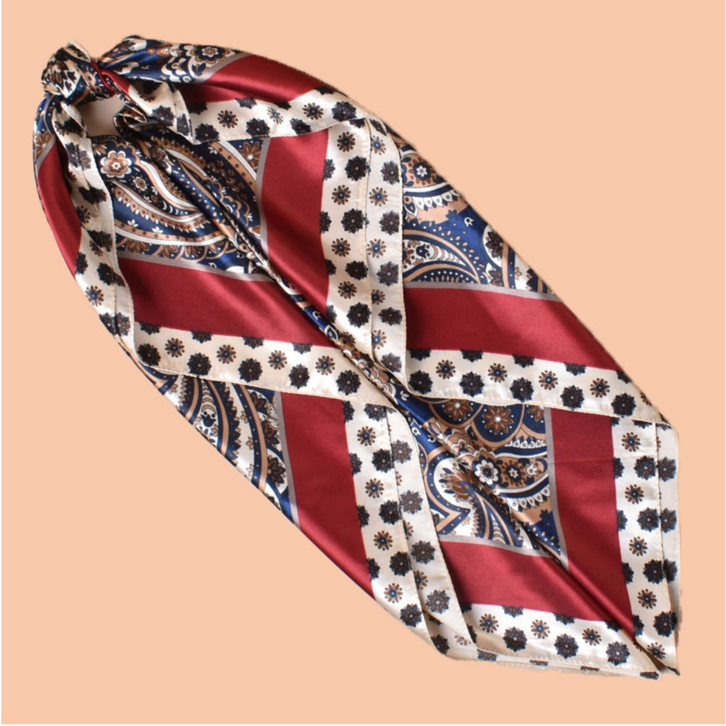 Scarvii - Vintage Paisley Silky Square Scarf - Orange/Blue