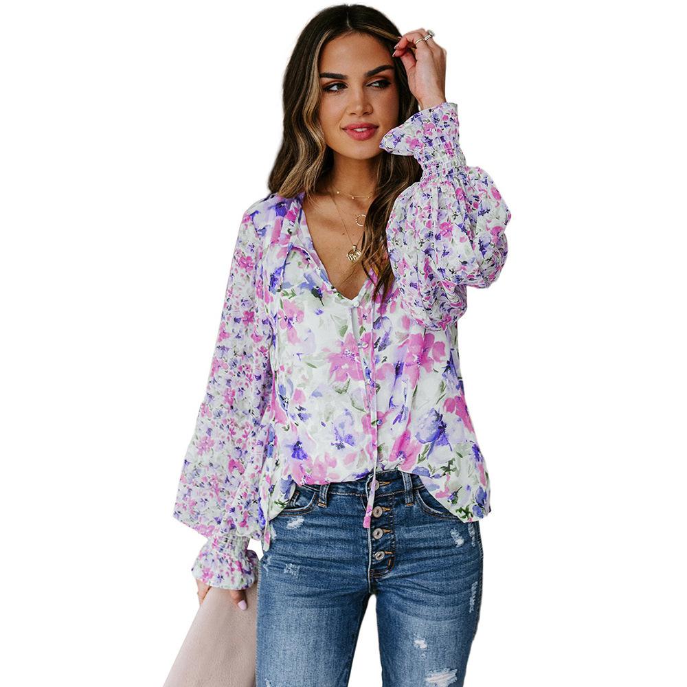 Cardigan Button Floral Chiffon Shirt Women'S Loose Oversized Top