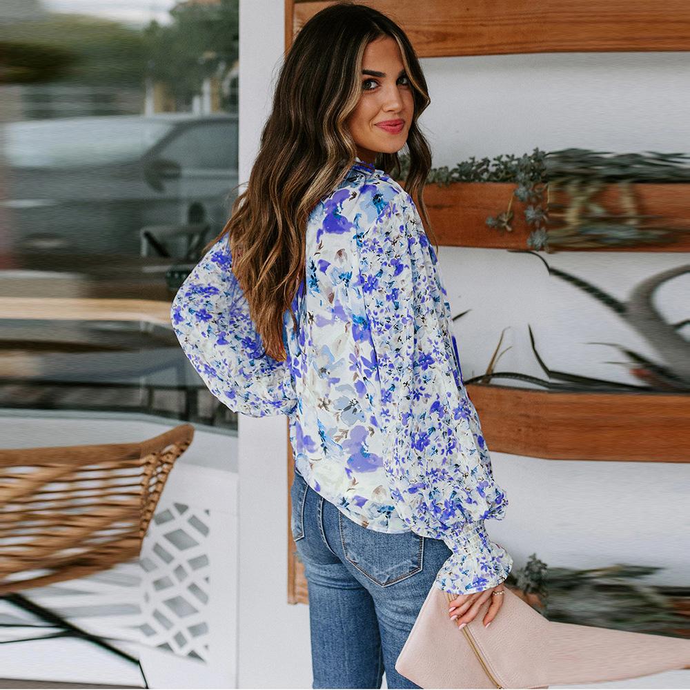 Cardigan Button Floral Chiffon Shirt Women'S Loose Oversized Top