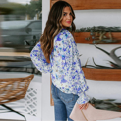Cardigan Button Floral Chiffon Shirt Women'S Loose Oversized Top