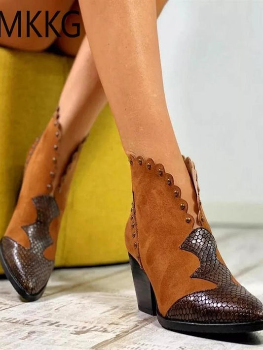 Single Hit Fall And Winter Pointy Thick Heel Casual Short Women'S  Martin Boots
