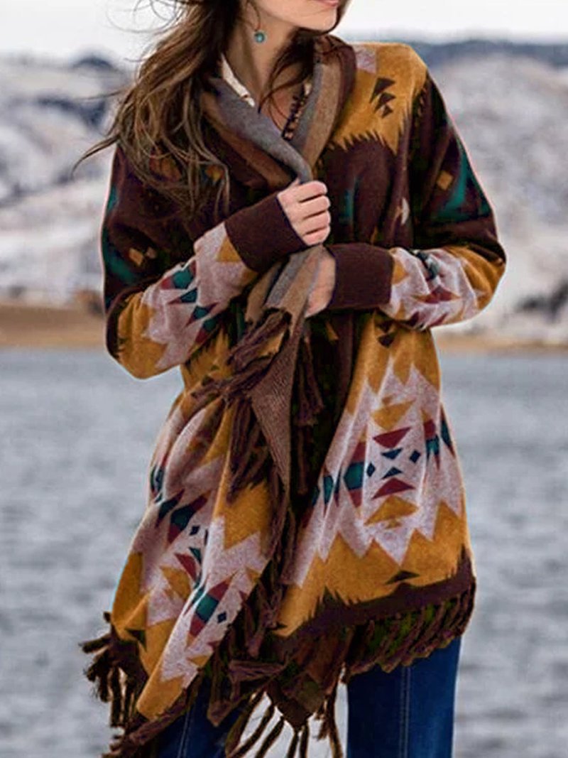 Autumn/Winter Print Fringed Fashion Casual Cardigan Jacket