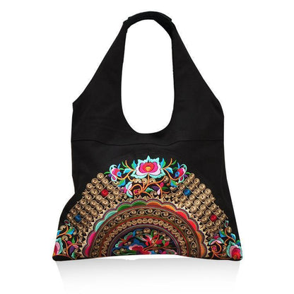 Ethnic Style Simple Embroidery Zipper Shoulder Bag