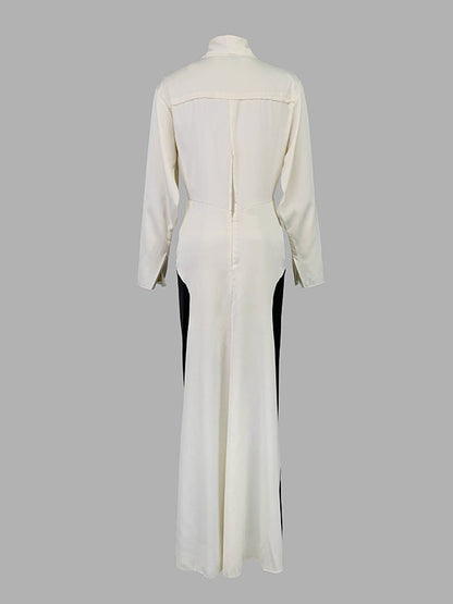 Long Sleeves Loose Contrast Color V-neck Evening Dresses Maxi Dresses