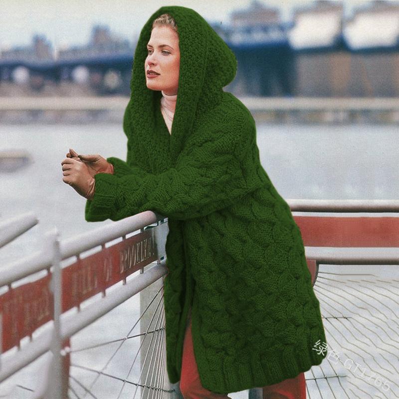 Cardigan Women'S Hemp Knitting Thickened Versatile Hooded Sweater Cardigan