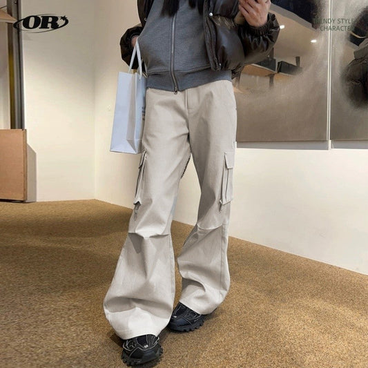 High-Waist Straight Leg Cargo Pants Cotton Loose Fit Women's Casual