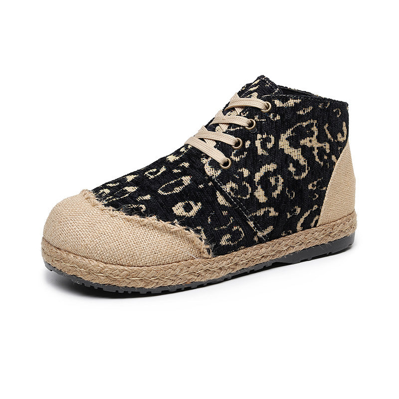 Autumn And Winter Ethnic Style Cotton And Linen Shoes Women'S Blow-Bottom Round Toe Women'S Casual Cloth Shoes