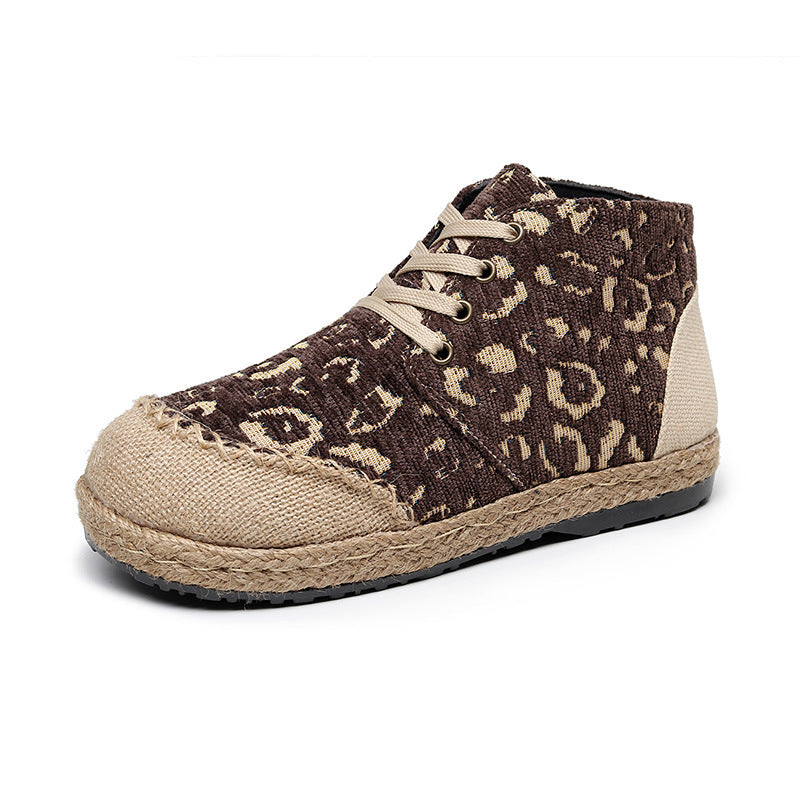 Autumn And Winter Ethnic Style Cotton And Linen Shoes Women'S Blow-Bottom Round Toe Women'S Casual Cloth Shoes
