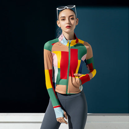 Maya Colorful Yoga Jacket Women Zipper Cardigan Morning Run Fitness Fashion Sports Jacket