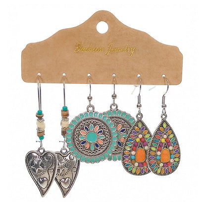 Vintage Circle Metal Tassel Earrings Set for Women