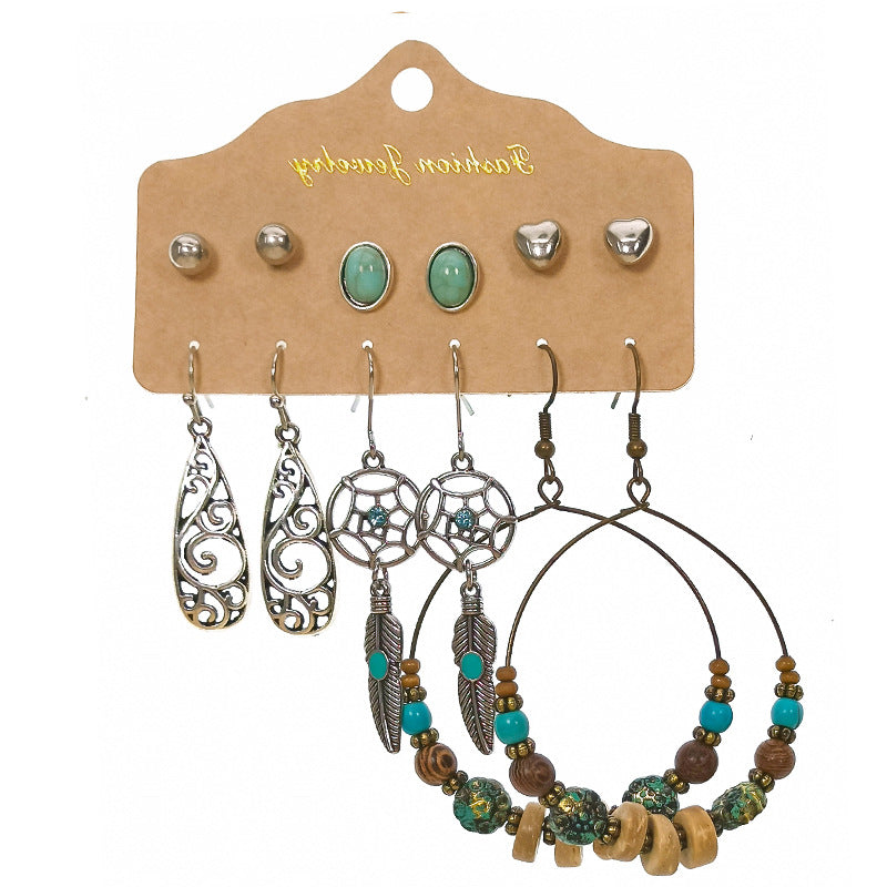 Bohemian Long Leaf Feather Earrings Set