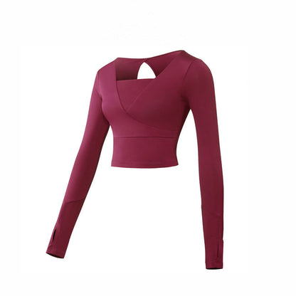 Cushion Upgrade European And American Women'S Sports Yoga Suit Dress Fast Dry Clothes Gym Long Sleeve T Shirt