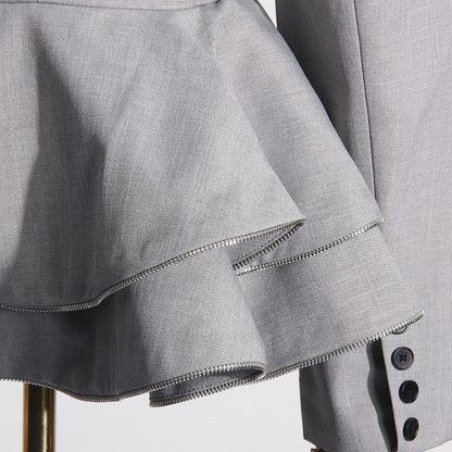 Solid Color Long Sleeve Lapel Buttoned Ruffled Slim Blazer Outerwear