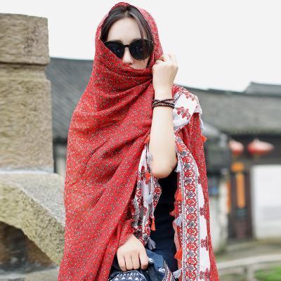 Oversized Spring And Summer Women Solid Color National Wind Sunscreen Silk Scarf Long Paragraph Shawl Beach Towel