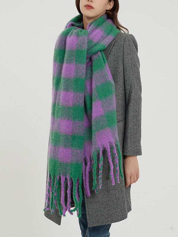 Thick Keep Warm Plaid Tasseled Shawl&Scarf