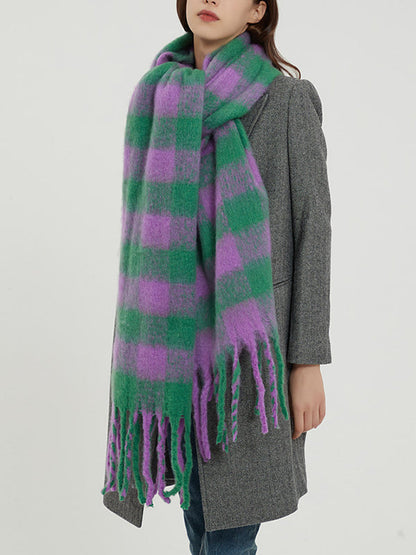 Thick Keep Warm Plaid Tasseled Shawl&Scarf