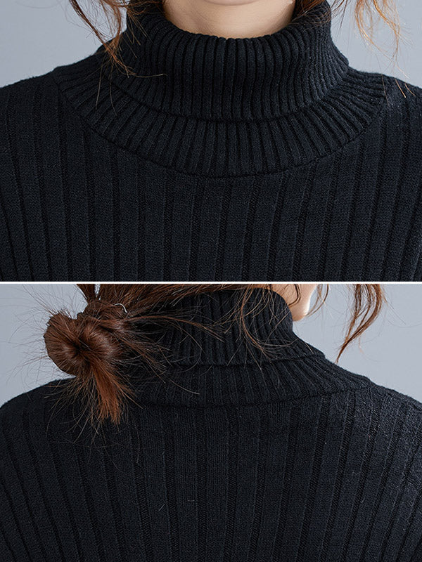 Simple Solid Color High-Neck Long Sleeves Sweater Top