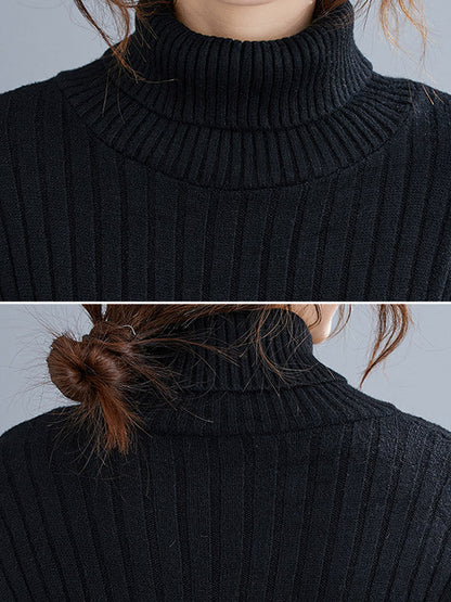 Simple Solid Color High-Neck Long Sleeves Sweater Top