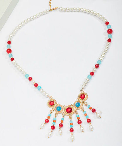 Beautiful Rainbow Copper Alloy Glass Pearl Resin Coloured Glaze Pendant Necklace