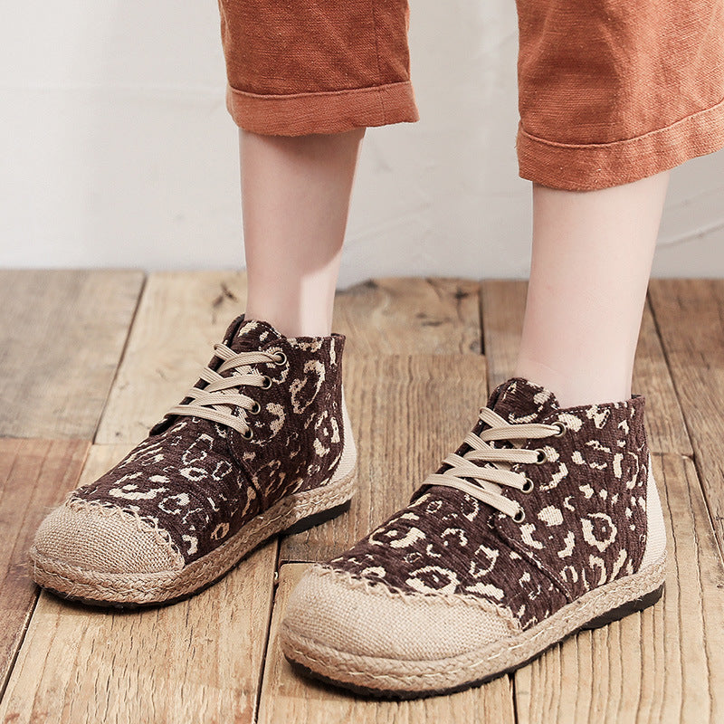 Autumn And Winter Ethnic Style Cotton And Linen Shoes Women'S Blow-Bottom Round Toe Women'S Casual Cloth Shoes