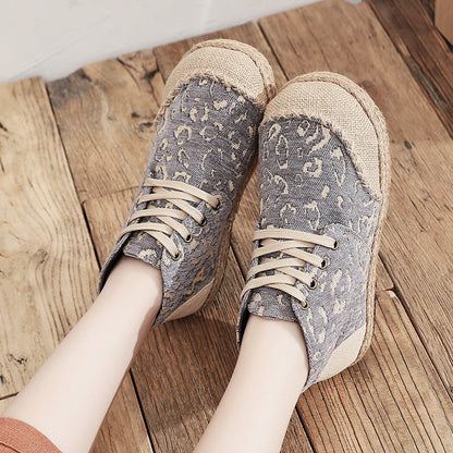 Autumn And Winter Ethnic Style Cotton And Linen Shoes Women'S Blow-Bottom Round Toe Women'S Casual Cloth Shoes