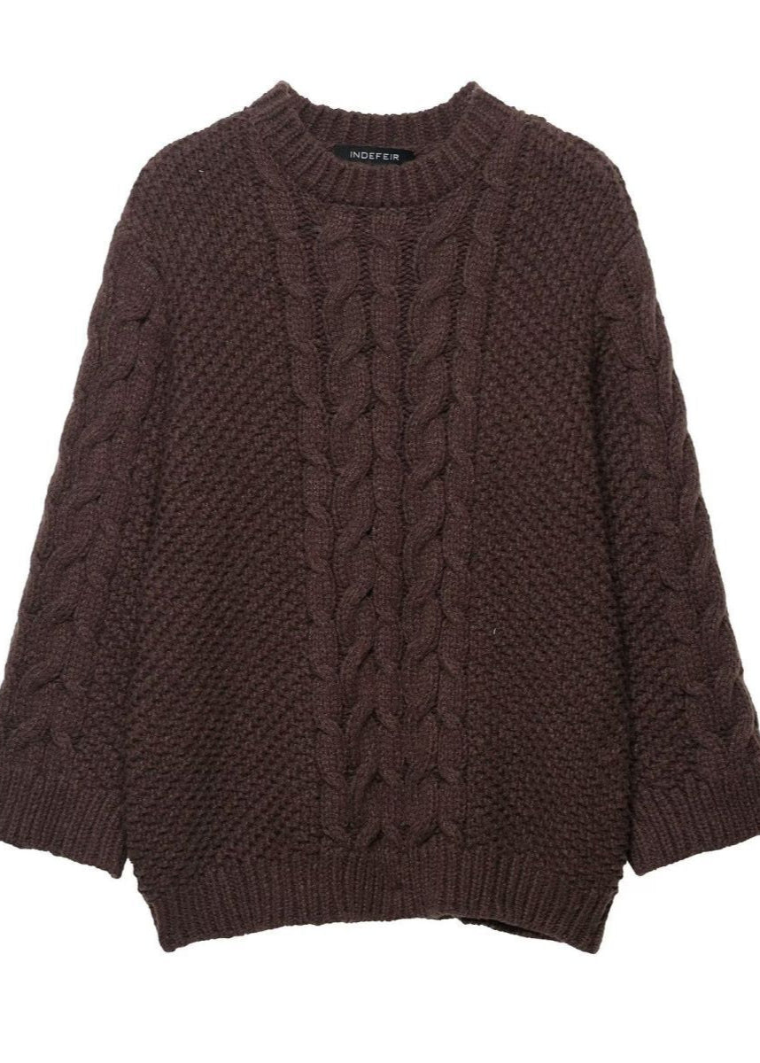 Chunky Cable Knit Sweater In Chocolate Brown
