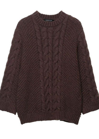 Chunky Cable Knit Sweater In Chocolate Brown
