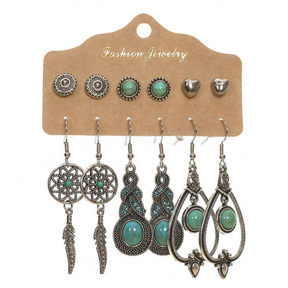 Bohemian Long Leaf Feather Earrings Set