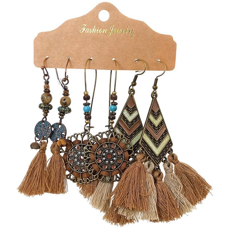 Bohemian Tassel Earrings Set Vintage Style Fashion Jewelry