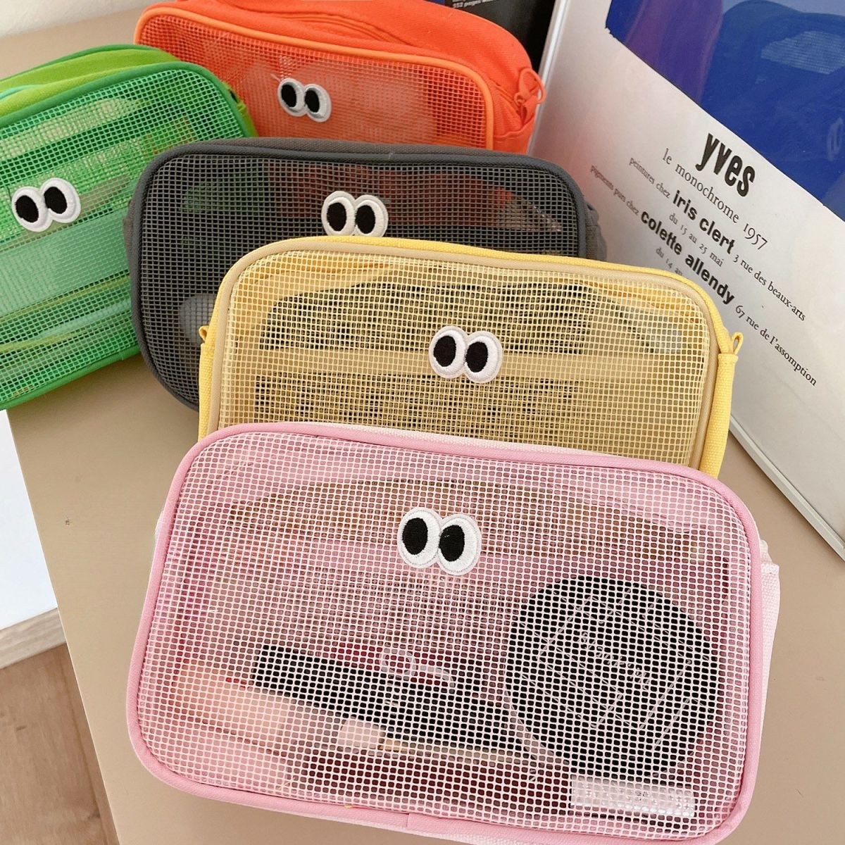 Simple Solid Color Mesh Make Up Bag