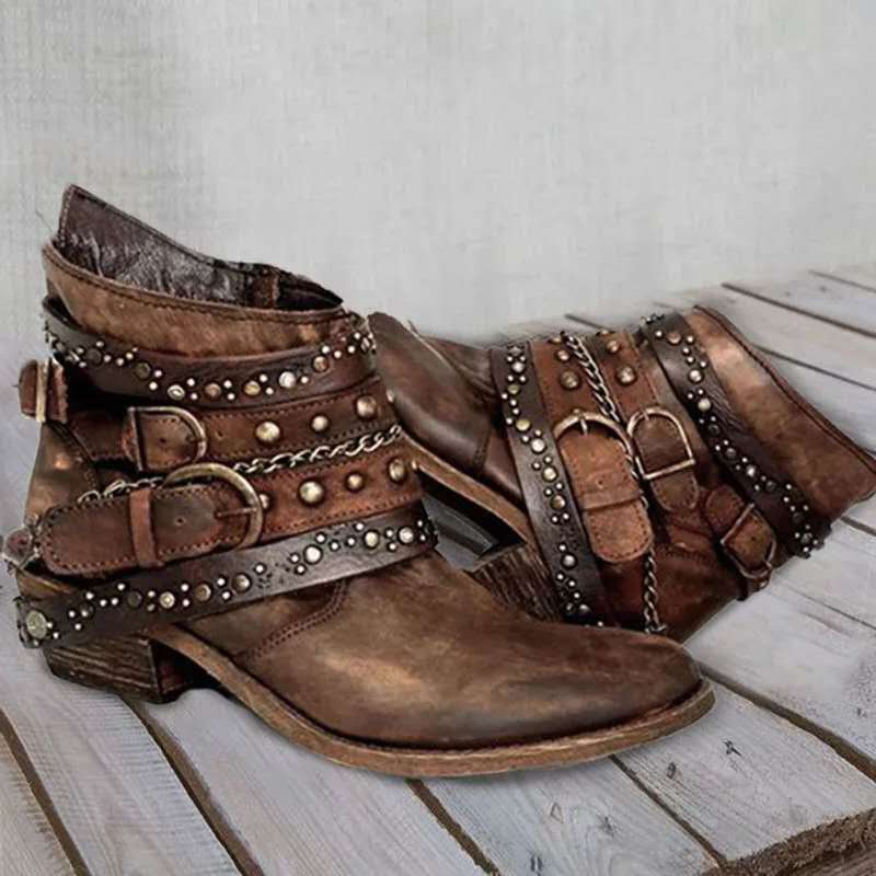 Autumn And Winter Thick Heel Large Size Belt Short Tube Single Boot Female.